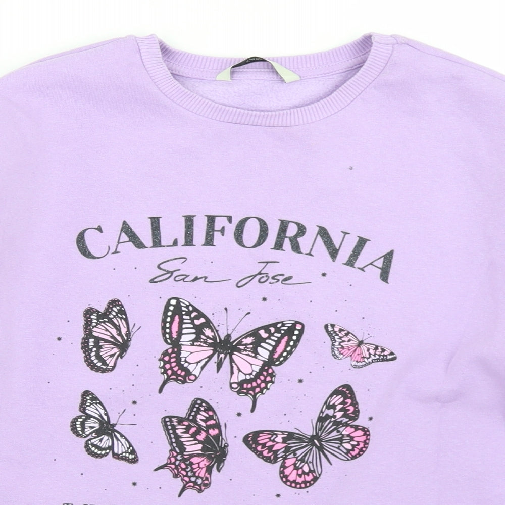 George Girls Purple  Cotton Pullover Sweatshirt Size 12-13 Years   - Butterflies
