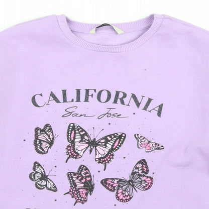 George Girls Purple  Cotton Pullover Sweatshirt Size 12-13 Years   - Butterflies