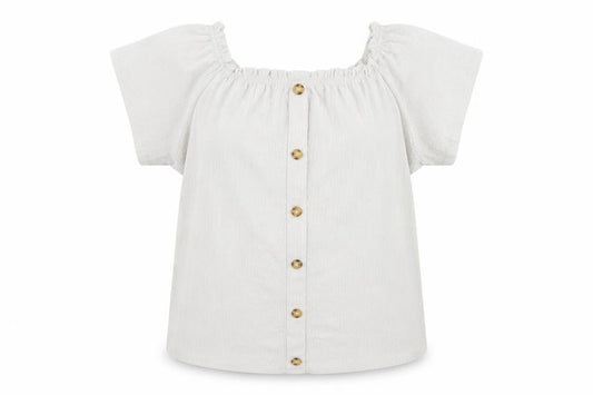 Front view of Yessica women’s white polyester basic t-shirt, size S, off the shoulder