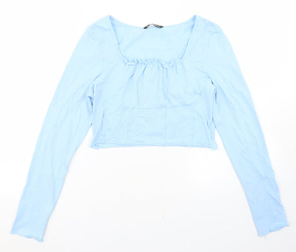 SheIn Womens Blue  Cotton Cropped T-Shirt Size XL Square Neck