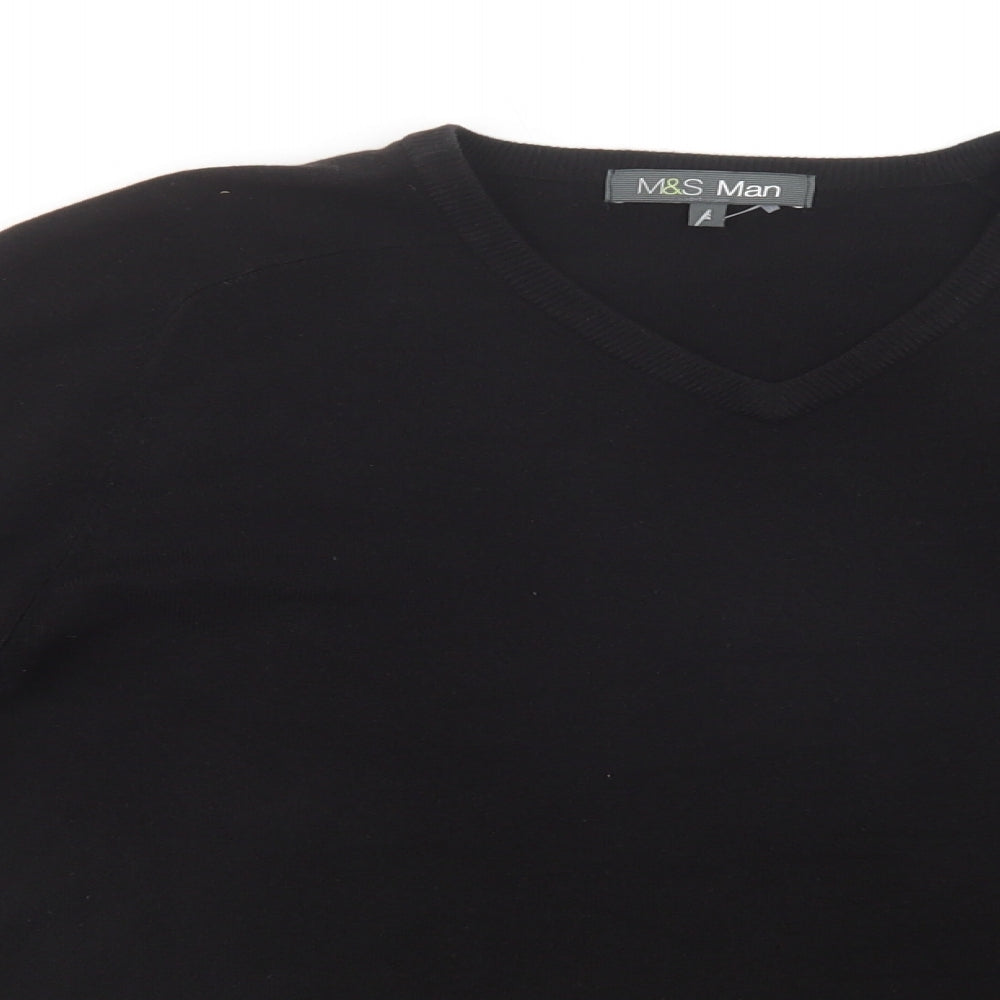 Marks and Spencer Mens Black V-Neck  Acrylic Pullover Jumper Size S