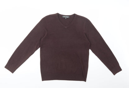 Marks and Spencer Mens Brown V-Neck  Acrylic Pullover Jumper Size S