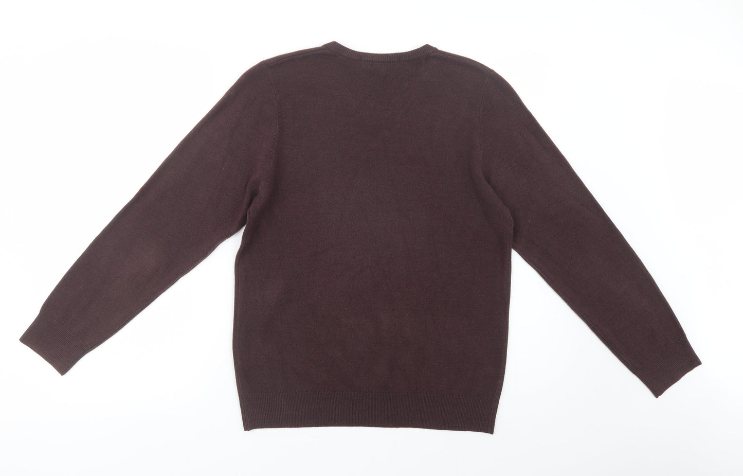 Marks and Spencer Mens Brown V-Neck  Acrylic Pullover Jumper Size S
