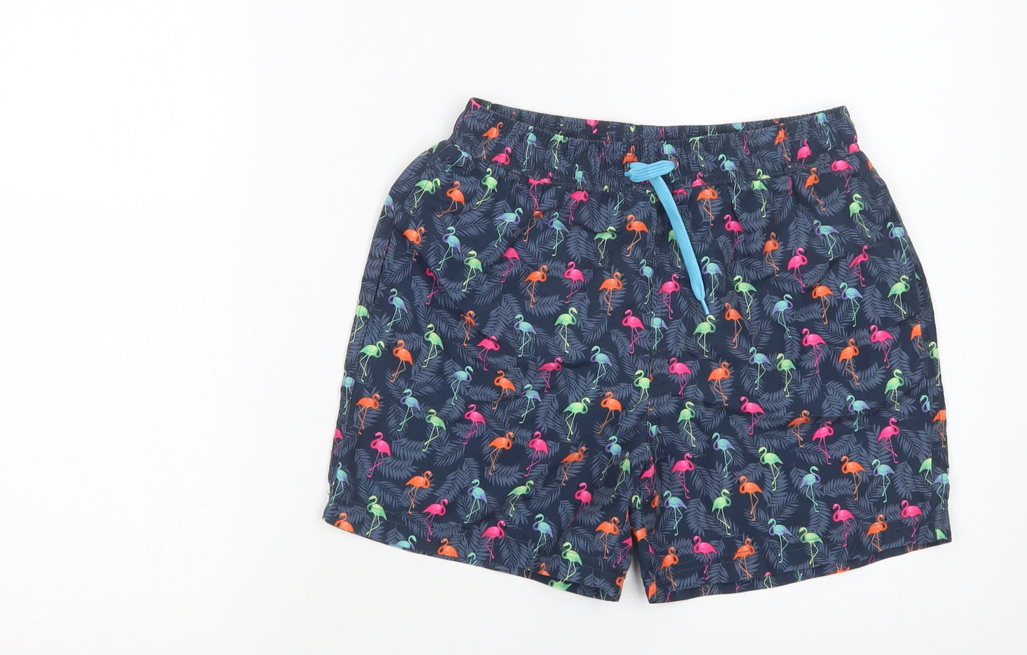 Dunnes Stores Womens Blue Geometric Polyester Bermuda Shorts Size 26 L4 in Regular Drawstring - Flamingo Print