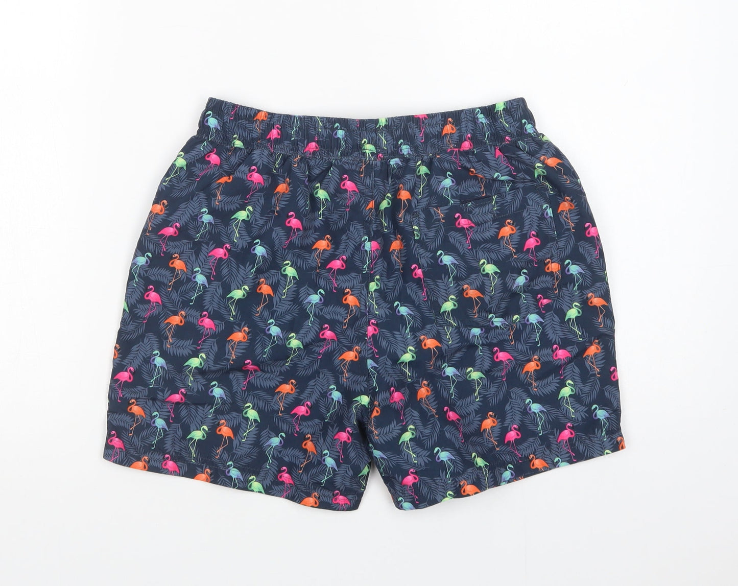 Dunnes Stores Womens Blue Geometric Polyester Bermuda Shorts Size 26 L4 in Regular Drawstring - Flamingo Print