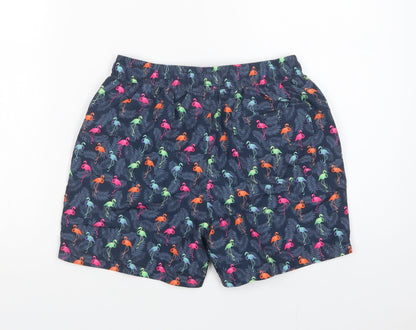 Dunnes Stores Womens Blue Geometric Polyester Bermuda Shorts Size 26 L4 in Regular Drawstring - Flamingo Print