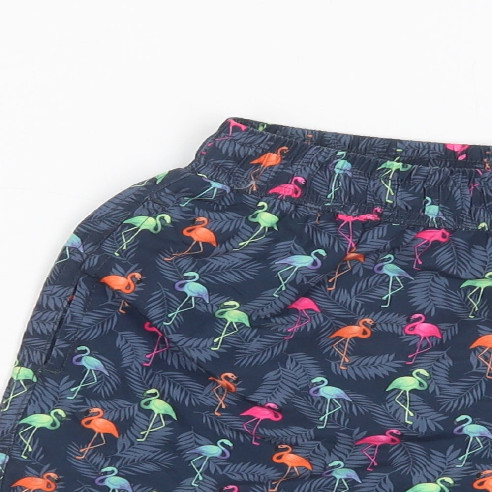 Dunnes Stores Womens Blue Geometric Polyester Bermuda Shorts Size 26 L4 in Regular Drawstring - Flamingo Print