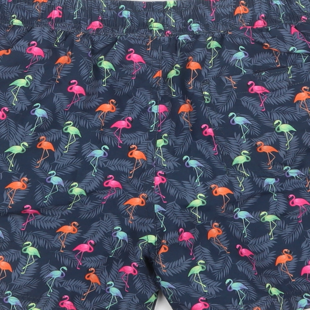 Dunnes Stores Womens Blue Geometric Polyester Bermuda Shorts Size 26 L4 in Regular Drawstring - Flamingo Print