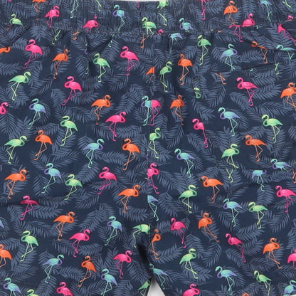 Dunnes Stores Womens Blue Geometric Polyester Bermuda Shorts Size 26 L4 in Regular Drawstring - Flamingo Print