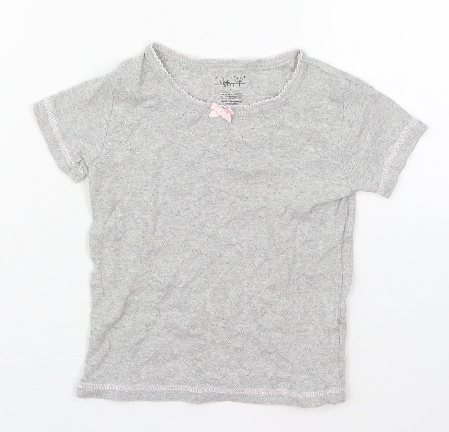 Rene Rafe Girls Grey  Cotton Basic T-Shirt Size 6 Years Round Neck Pullover