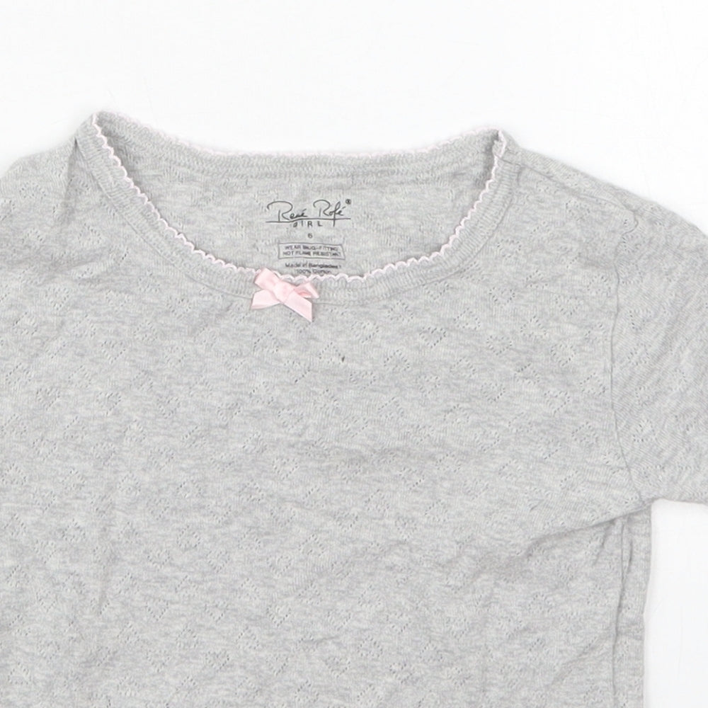 Rene Rafe Girls Grey  Cotton Basic T-Shirt Size 6 Years Round Neck Pullover