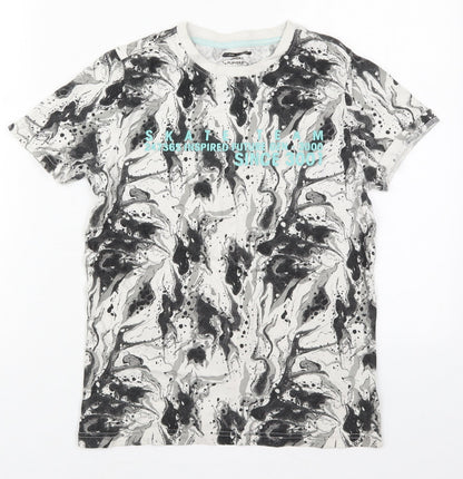 F&F Boys Grey  Cotton Basic T-Shirt Size 9-10 Years Crew Neck Pullover - Skate Team Marble Effect