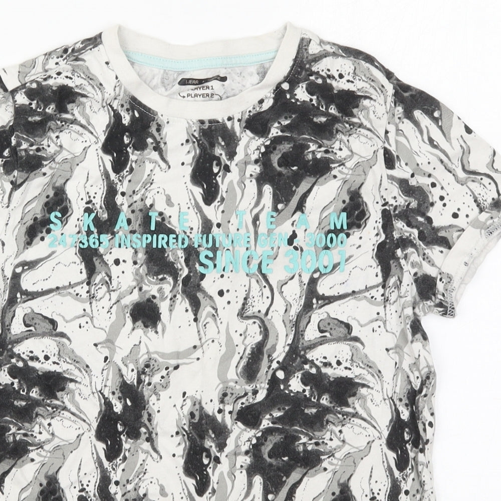 F&F Boys Grey  Cotton Basic T-Shirt Size 9-10 Years Crew Neck Pullover - Skate Team Marble Effect