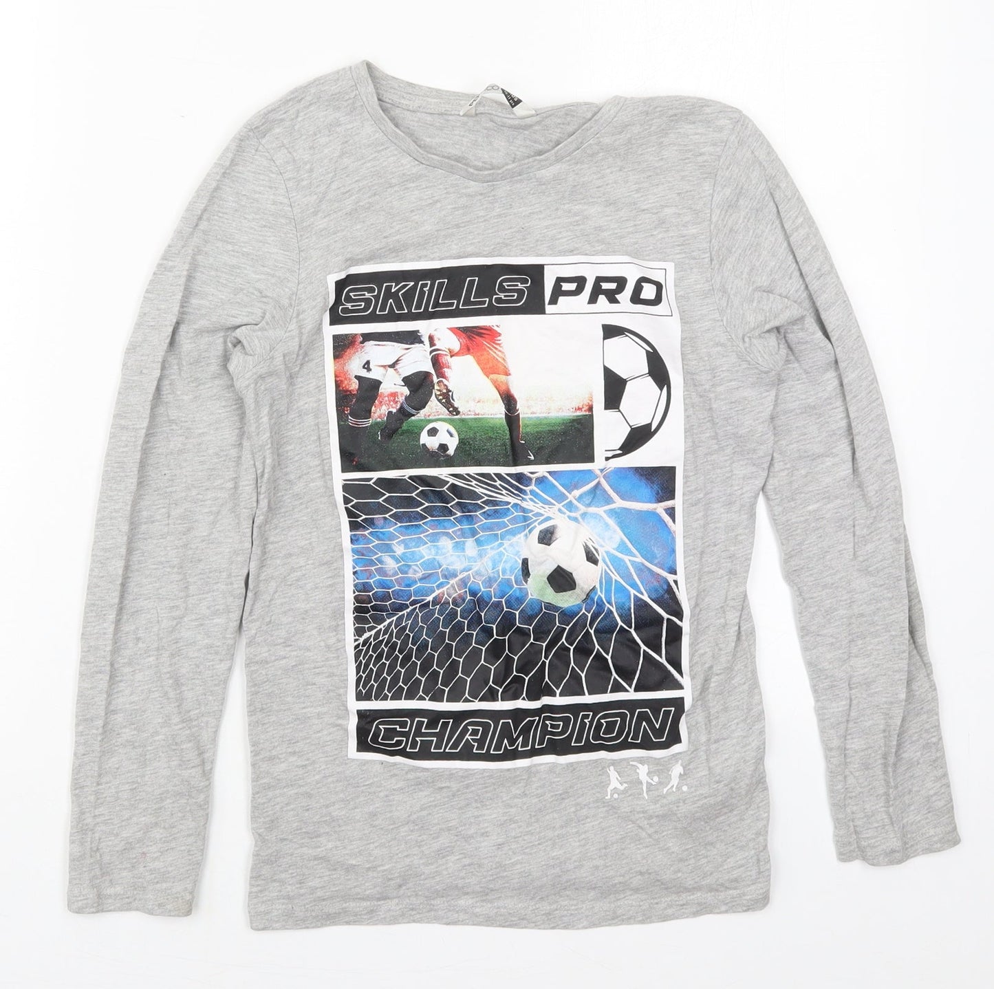 Pep&Co Boys Grey  Cotton Basic T-Shirt Size 10-11 Years Crew Neck Pullover - Kills Pro Football