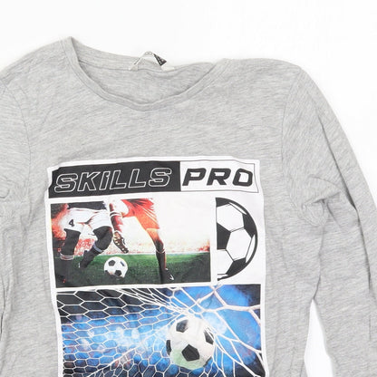 Pep&Co Boys Grey  Cotton Basic T-Shirt Size 10-11 Years Crew Neck Pullover - Kills Pro Football
