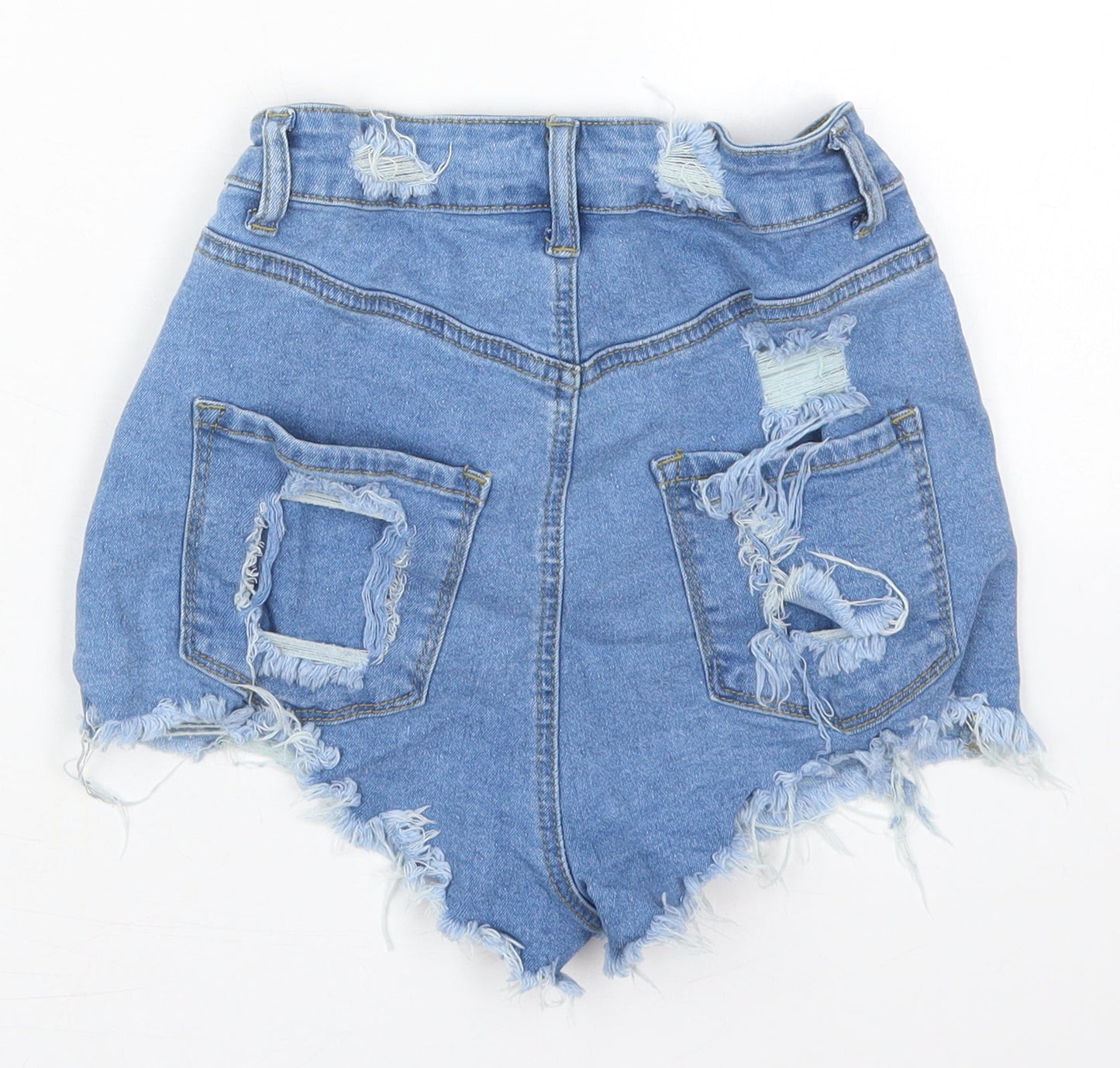 SheIn Womens Blue  Cotton Hot Pants Shorts Size 26 in  Regular Button - Distressed Look