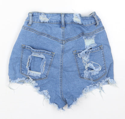 SheIn Womens Blue  Cotton Hot Pants Shorts Size 26 in  Regular Button - Distressed Look