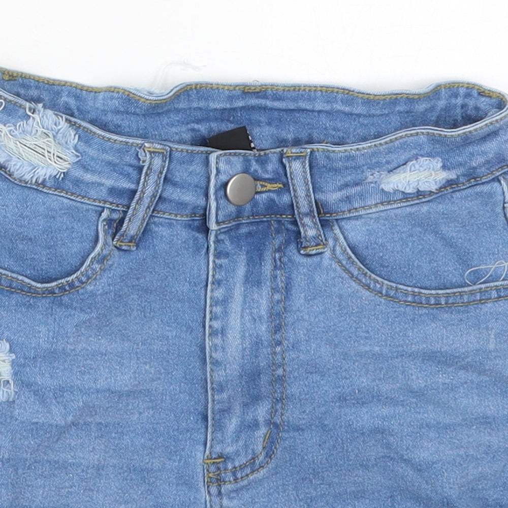 SheIn Womens Blue  Cotton Hot Pants Shorts Size 26 in  Regular Button - Distressed Look
