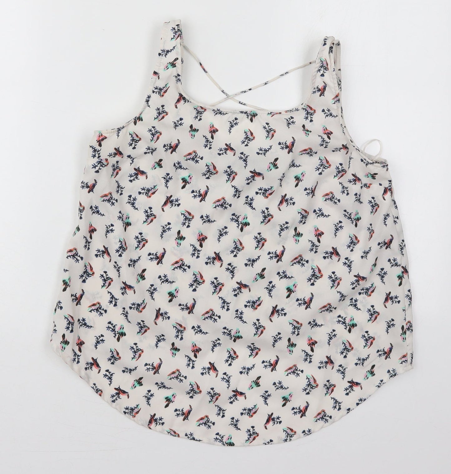 Atmosphere Womens White  Polyester Basic Tank Size 10 Scoop Neck - Birds