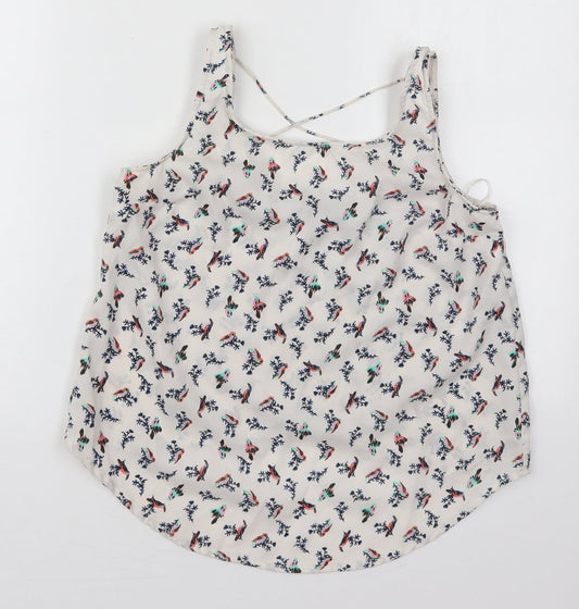 Atmosphere Womens White  Polyester Basic Tank Size 10 Scoop Neck - Birds