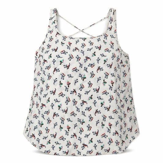Front view of Atmosphere women’s white polyester basic tank, size UK 10, scoop neck - birds