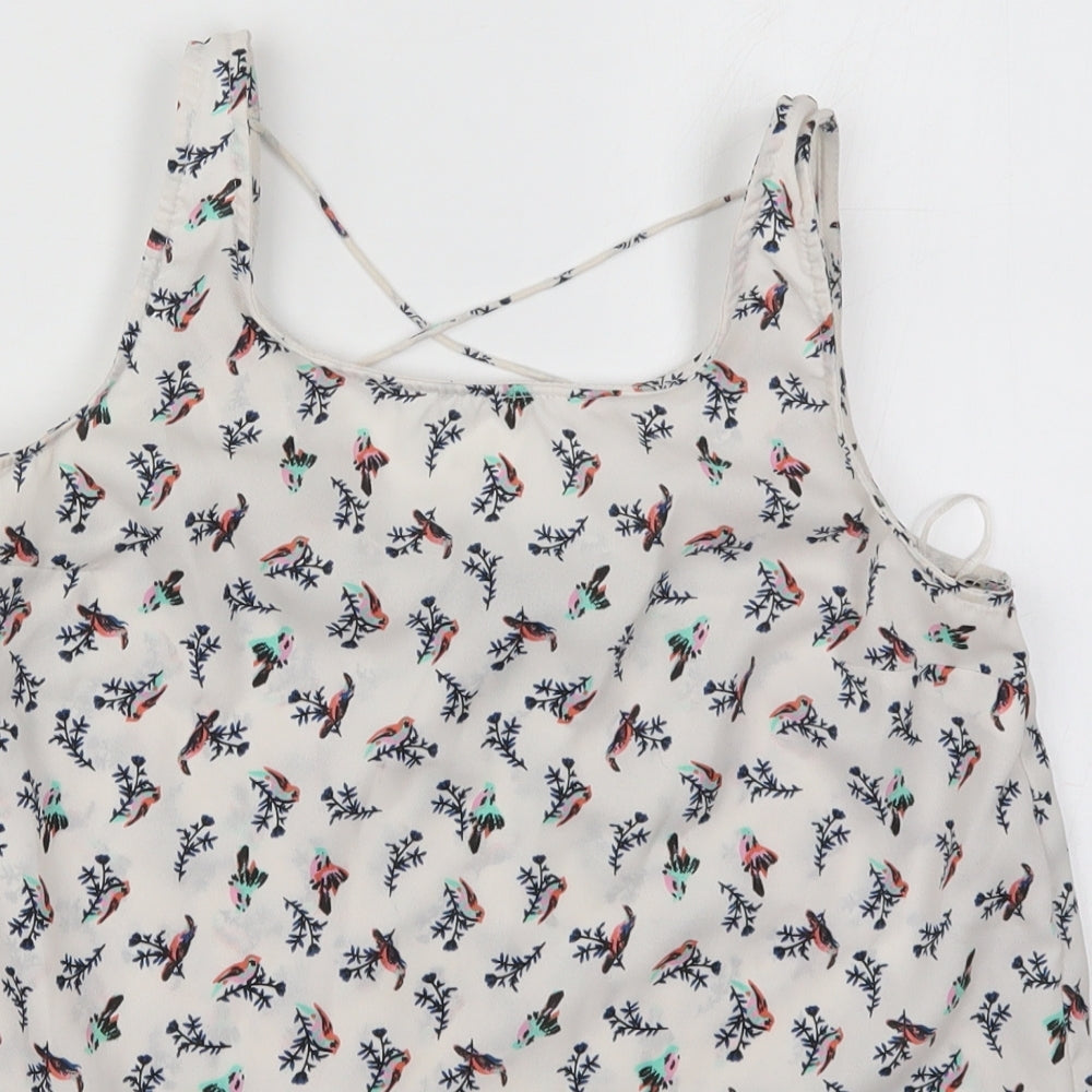 Atmosphere Womens White  Polyester Basic Tank Size 10 Scoop Neck - Birds