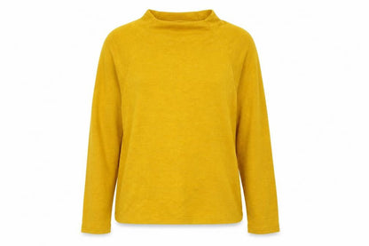 Front view of H&M women’s yellow viscose pullover sweatshirt, size M, pullover