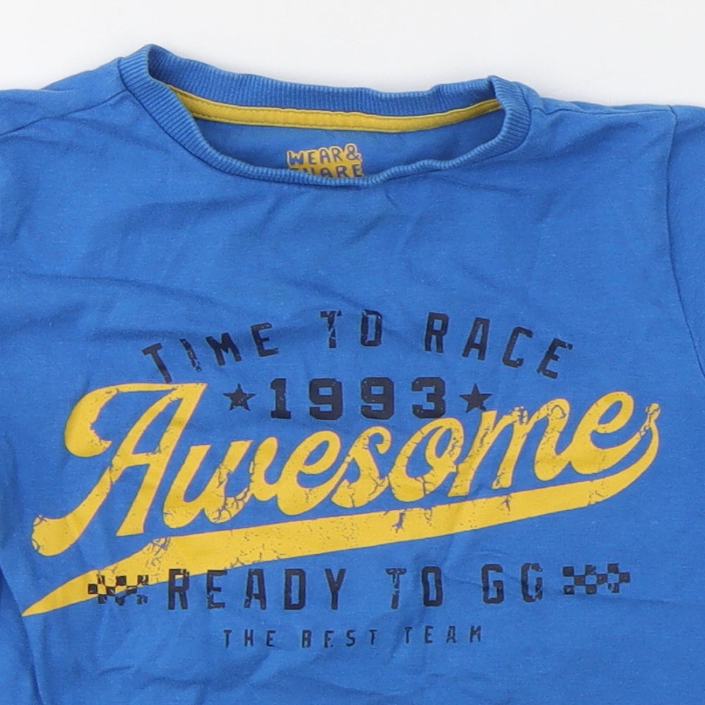 F&F Boys Blue  Cotton Pullover T-Shirt Size 3-4 Years Round Neck Pullover