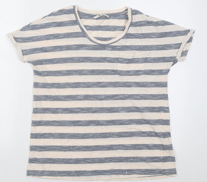 TU Womens Grey Striped Cotton Basic T-Shirt Size 8 Crew Neck