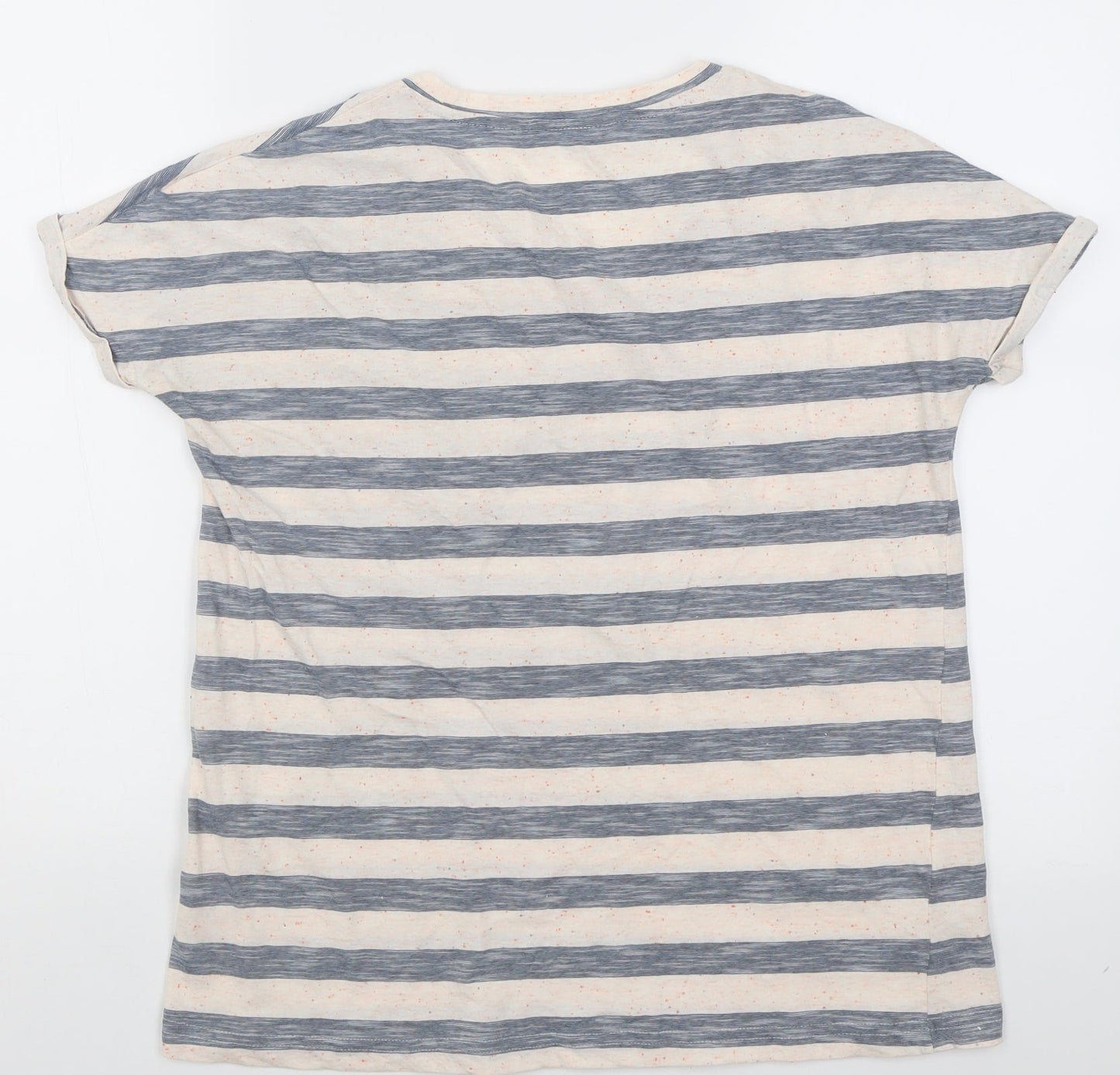 TU Womens Grey Striped Cotton Basic T-Shirt Size 8 Crew Neck