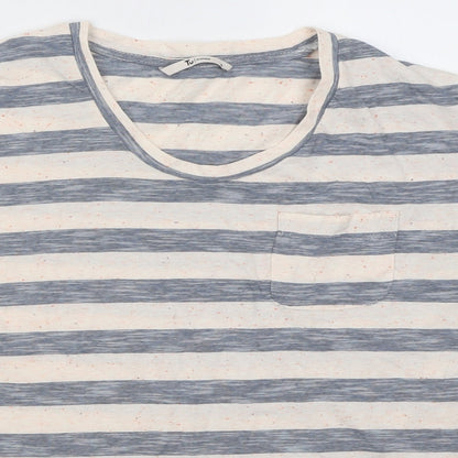 TU Womens Grey Striped Cotton Basic T-Shirt Size 8 Crew Neck