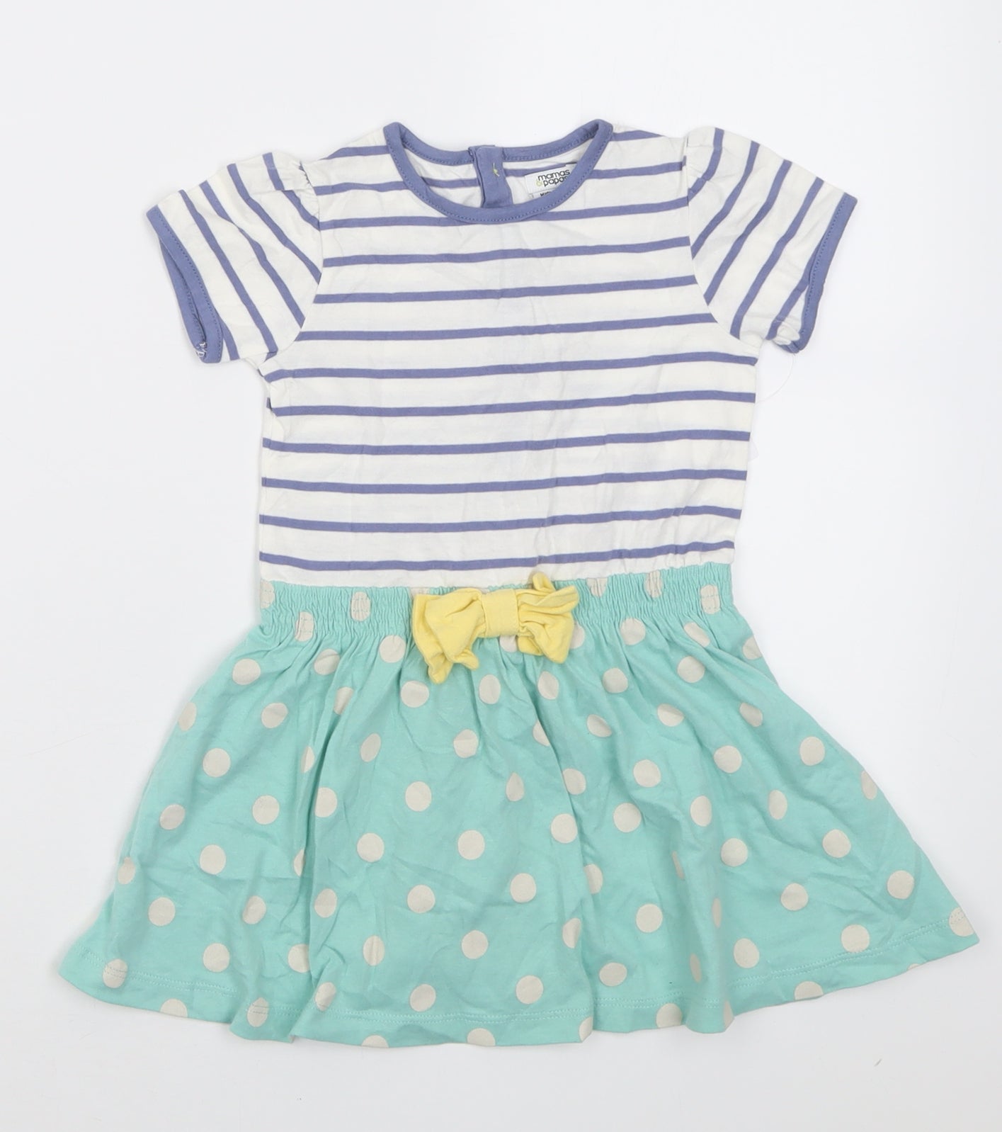 mamas & papas Girls Blue Striped Cotton A-Line  Size 18 Months  Crew Neck Button