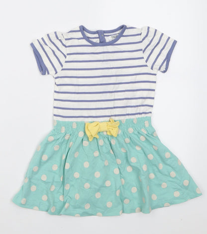 mamas & papas Girls Blue Striped Cotton A-Line  Size 18 Months  Crew Neck Button