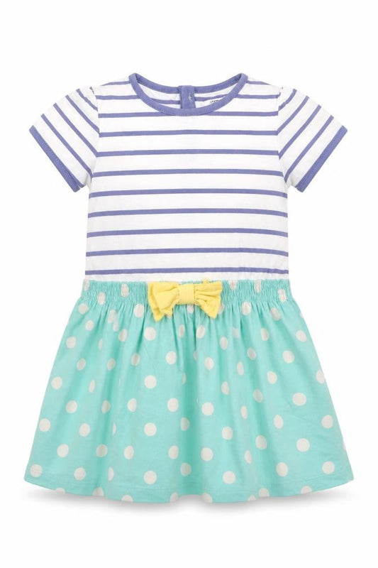 mamas & papas Girls Blue Striped Cotton A-Line  Size 18 Months  Crew Neck Button