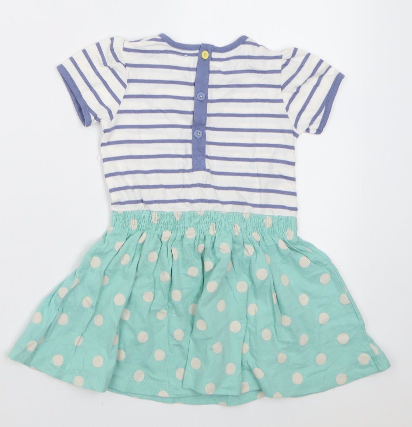 mamas & papas Girls Blue Striped Cotton A-Line  Size 18 Months  Crew Neck Button