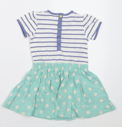 mamas & papas Girls Blue Striped Cotton A-Line  Size 18 Months  Crew Neck Button