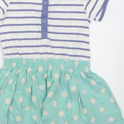 mamas & papas Girls Blue Striped Cotton A-Line  Size 18 Months  Crew Neck Button