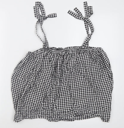 George Womens Black Check Viscose Basic Tank Size 10 Square Neck