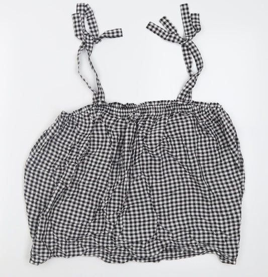 George Womens Black Check Viscose Basic Tank Size 10 Square Neck