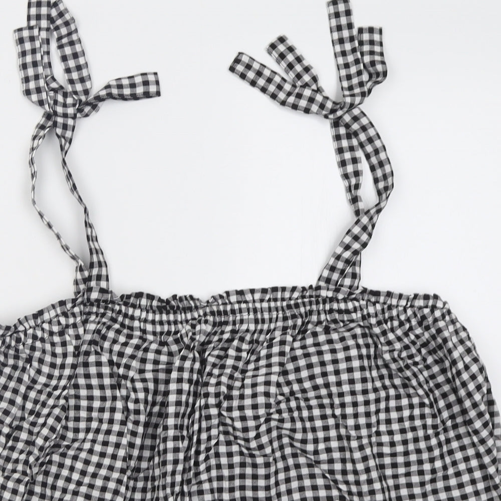 George Womens Black Check Viscose Basic Tank Size 10 Square Neck