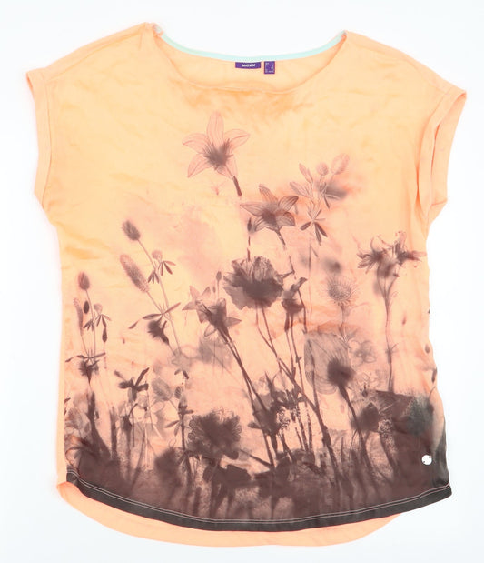 Mexx Womens Orange Floral Polyester Jersey Blouse Size L Round Neck
