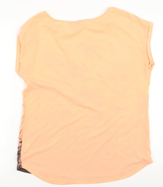 Mexx Womens Orange Floral Polyester Jersey Blouse Size L Round Neck