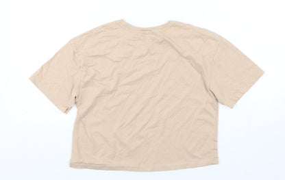 River Island  Girls Beige  Cotton Cropped T-Shirt Size 11-12 Years Round Neck Pullover