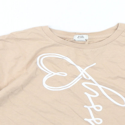 River Island  Girls Beige  Cotton Cropped T-Shirt Size 11-12 Years Round Neck Pullover