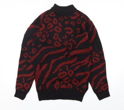 Love Knitwear Womens Multicoloured Mock Neck Animal Print Acrylic Pullover Jumper Size 14