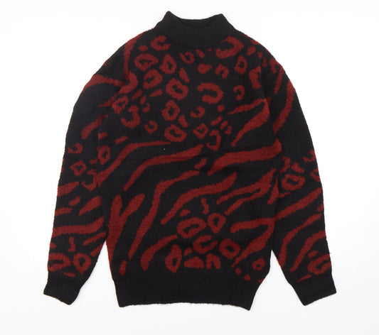 Love Knitwear Womens Multicoloured Mock Neck Animal Print Acrylic Pullover Jumper Size 14