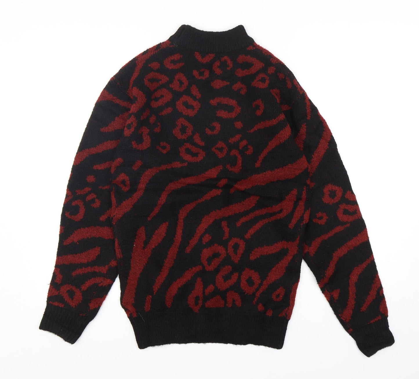 Love Knitwear Womens Multicoloured Mock Neck Animal Print Acrylic Pullover Jumper Size 14
