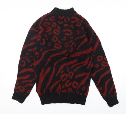 Love Knitwear Womens Multicoloured Mock Neck Animal Print Acrylic Pullover Jumper Size 14