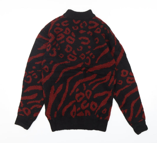 Love Knitwear Womens Multicoloured Mock Neck Animal Print Acrylic Pullover Jumper Size 14