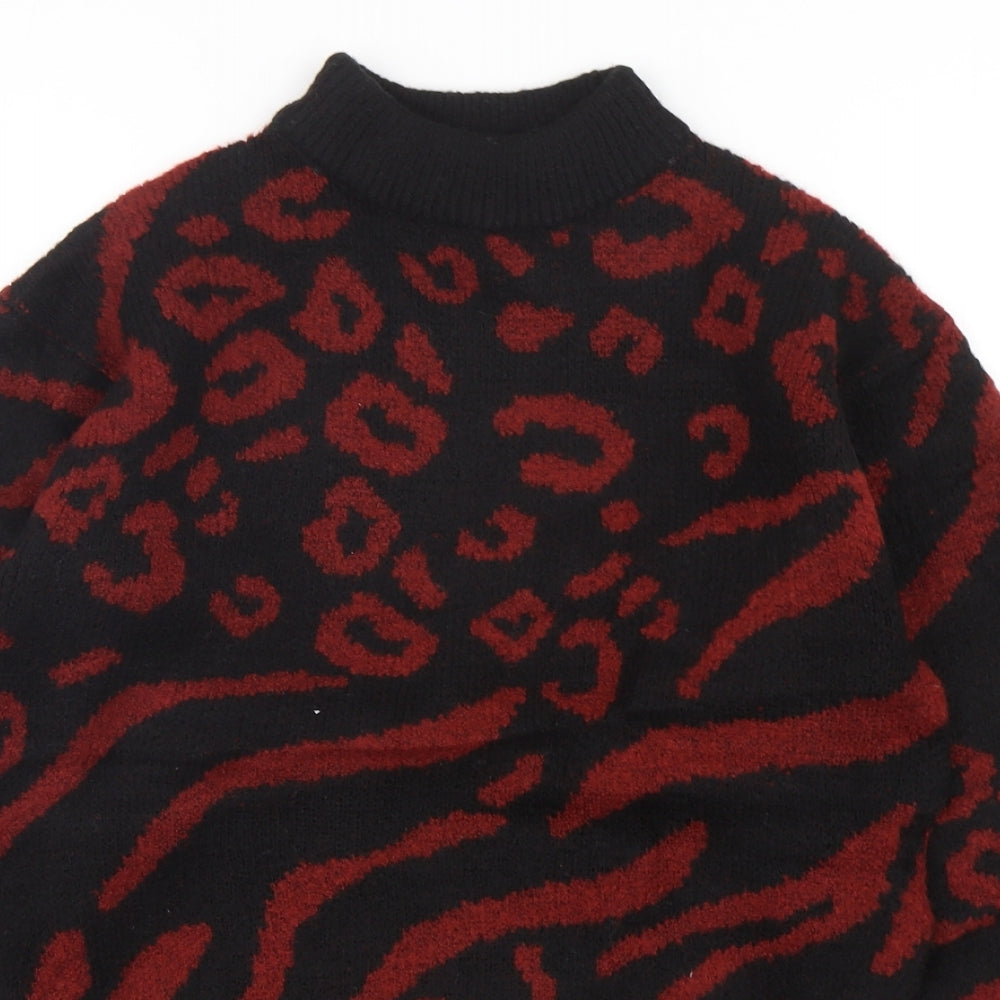 Love Knitwear Womens Multicoloured Mock Neck Animal Print Acrylic Pullover Jumper Size 14